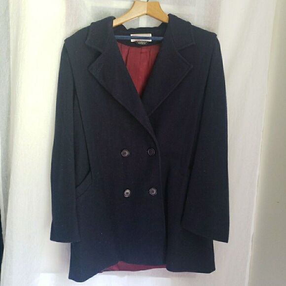 Westbound Dillard's Pea Coat Navy Double Breasted 100% Wool Shell Size 12 - Picture 1 of 13